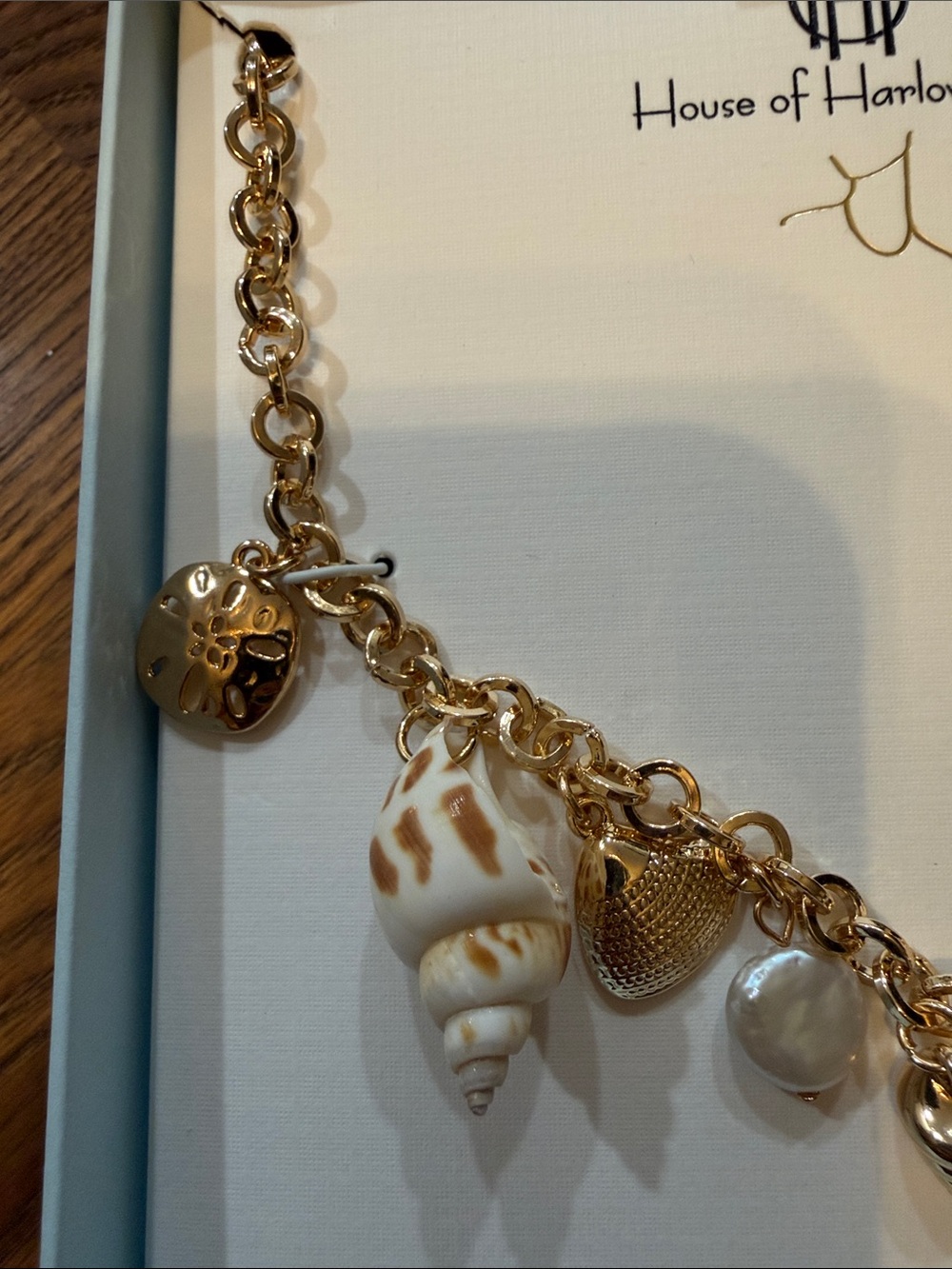 House of Harlow 1960 Gold Shell & Pearl Charm Necklace - Gold and White - Picture 2 of 6